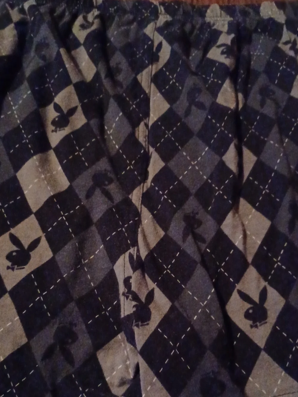 PLAYBOY Black and Gray Argyle Bunny Print Men's Boxers